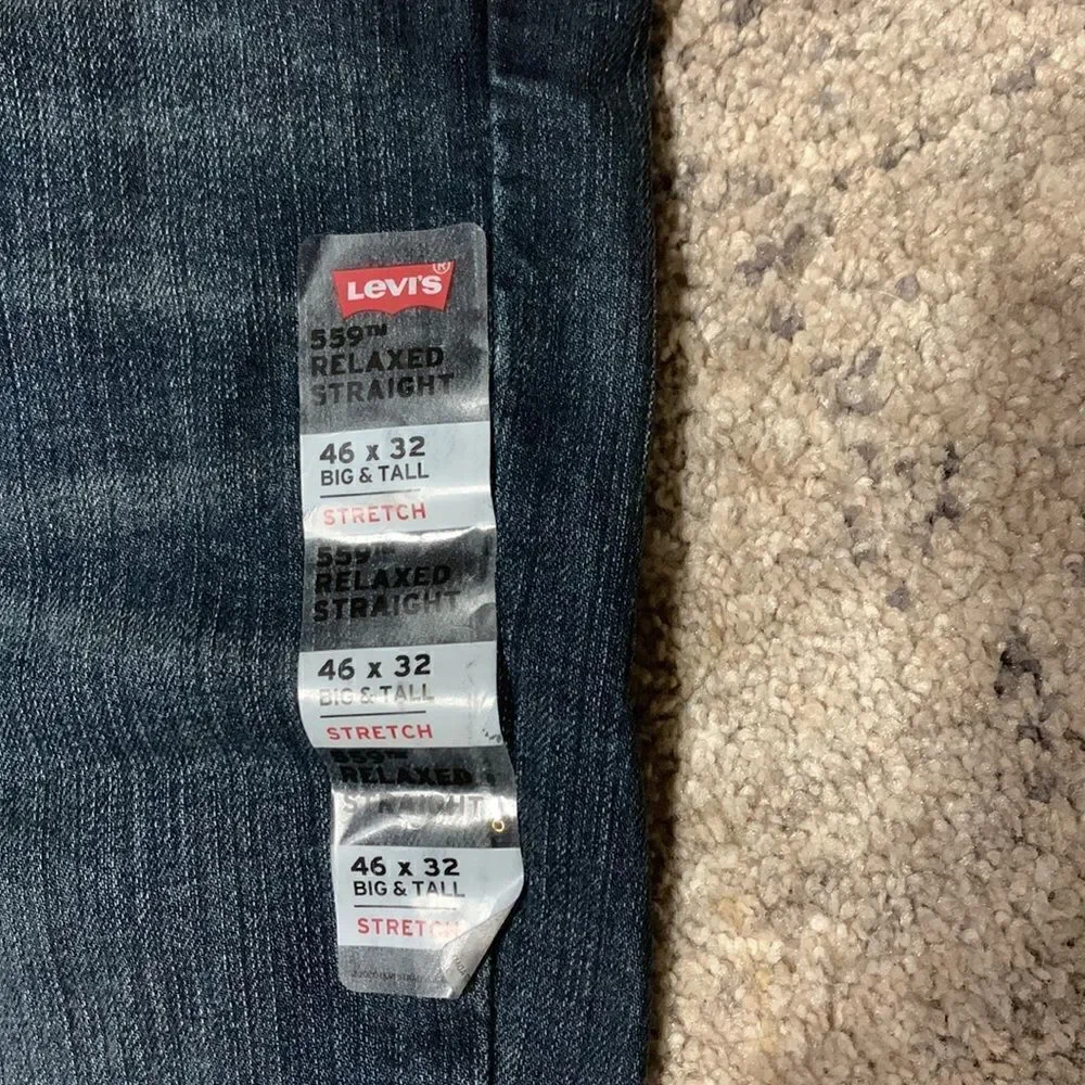 New. 46 x 32 Levi’s 559 Big & Tall relaxed straight stretch jeans.  Normally $89